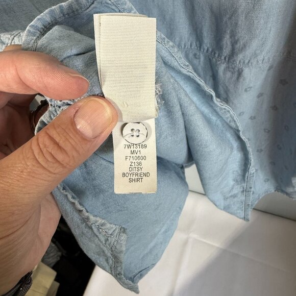 Lucky Brand Ditsy Boyfriend Shirt Womens XL Hemp Blend Denim Button Up Relaxed - Picture 10 of 11